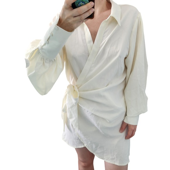 Meshki Gabby Split Sleeve Wrap Mini Dress, Collared, Long Sleeve, Extra Large - Picture 1 of 10